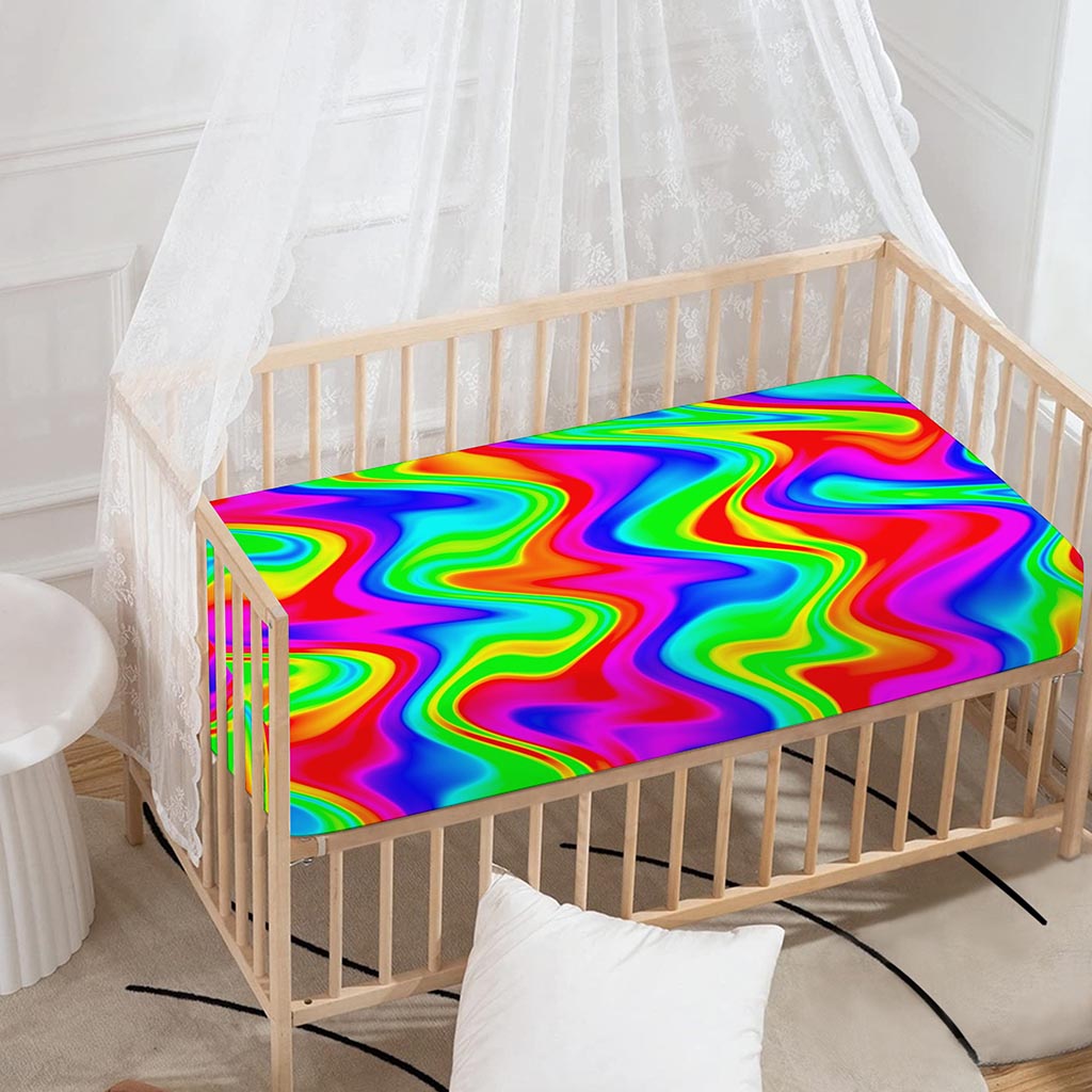 Psychedelic Rainbow Trippy Print Baby Crib Sheet