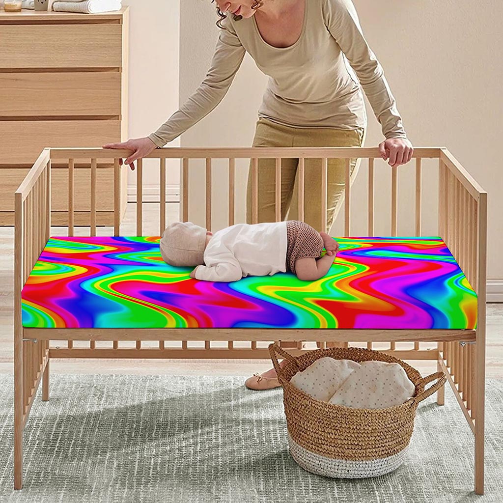 Psychedelic Rainbow Trippy Print Baby Crib Sheet