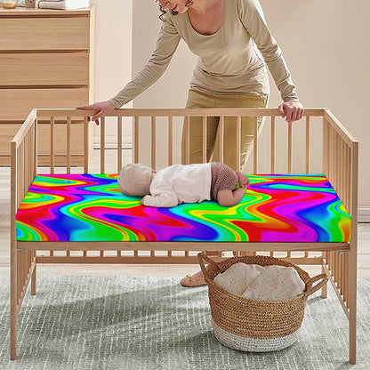 Psychedelic Rainbow Trippy Print Baby Crib Sheet
