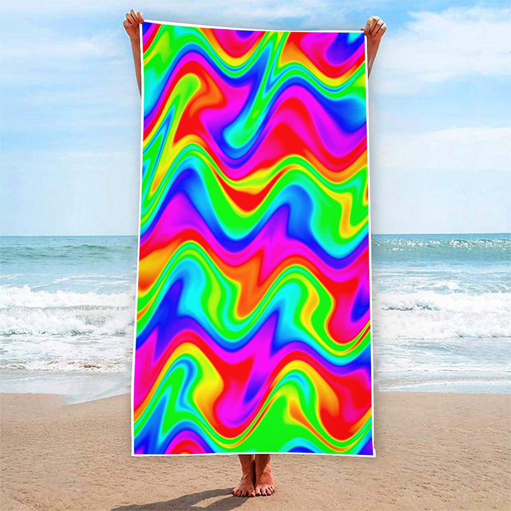 Psychedelic Rainbow Trippy Print Beach Towel