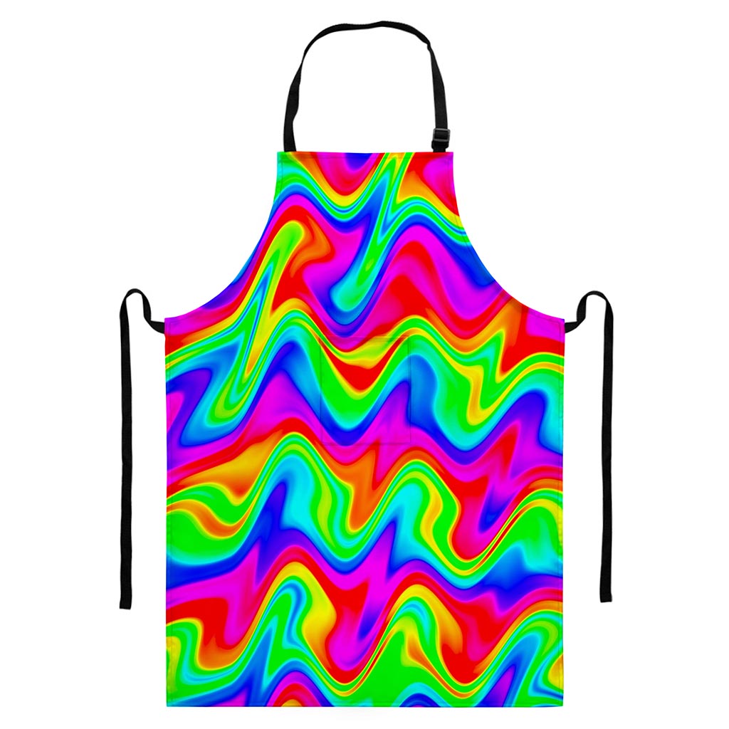 Psychedelic Rainbow Trippy Print Bib Apron With Pocket