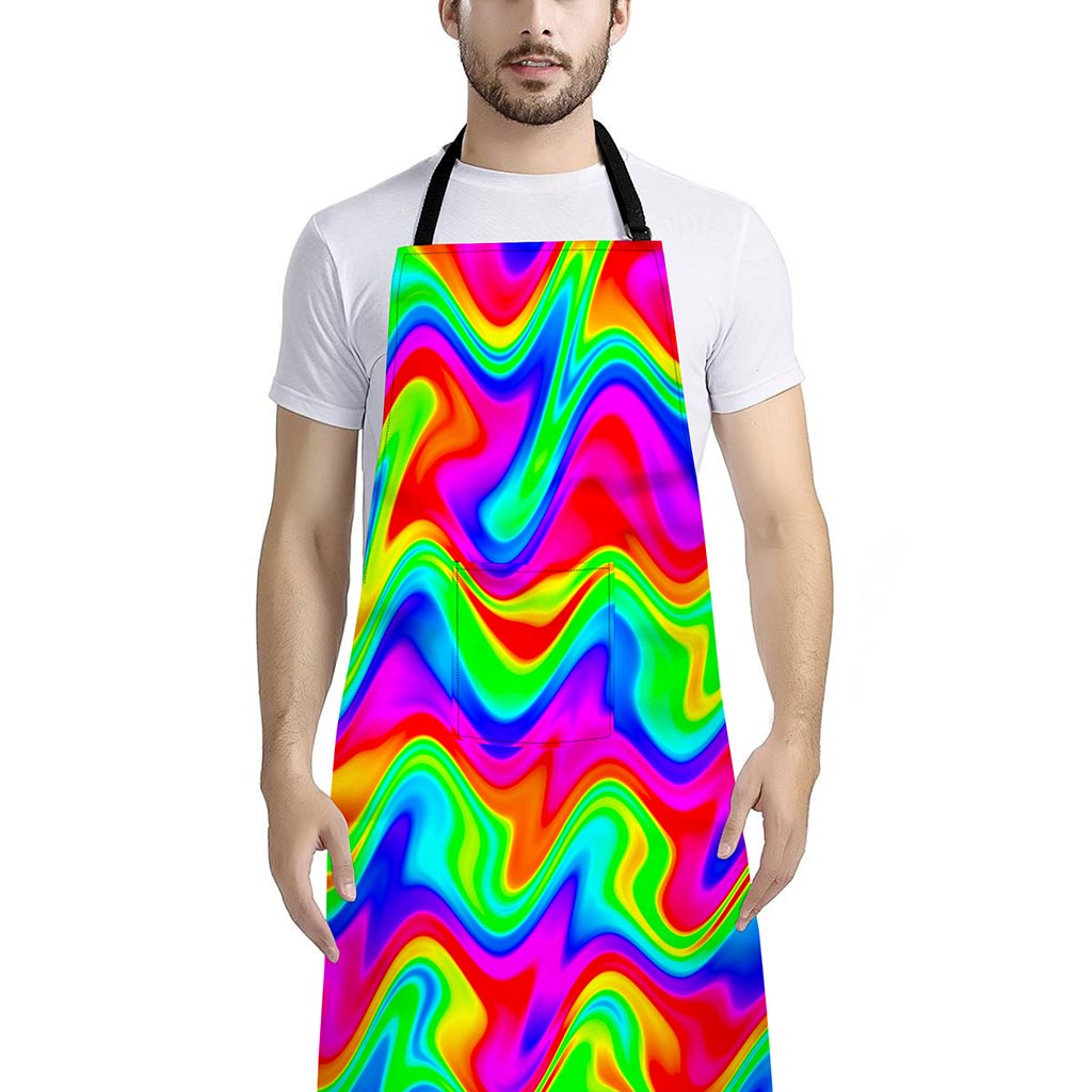Psychedelic Rainbow Trippy Print Bib Apron With Pocket