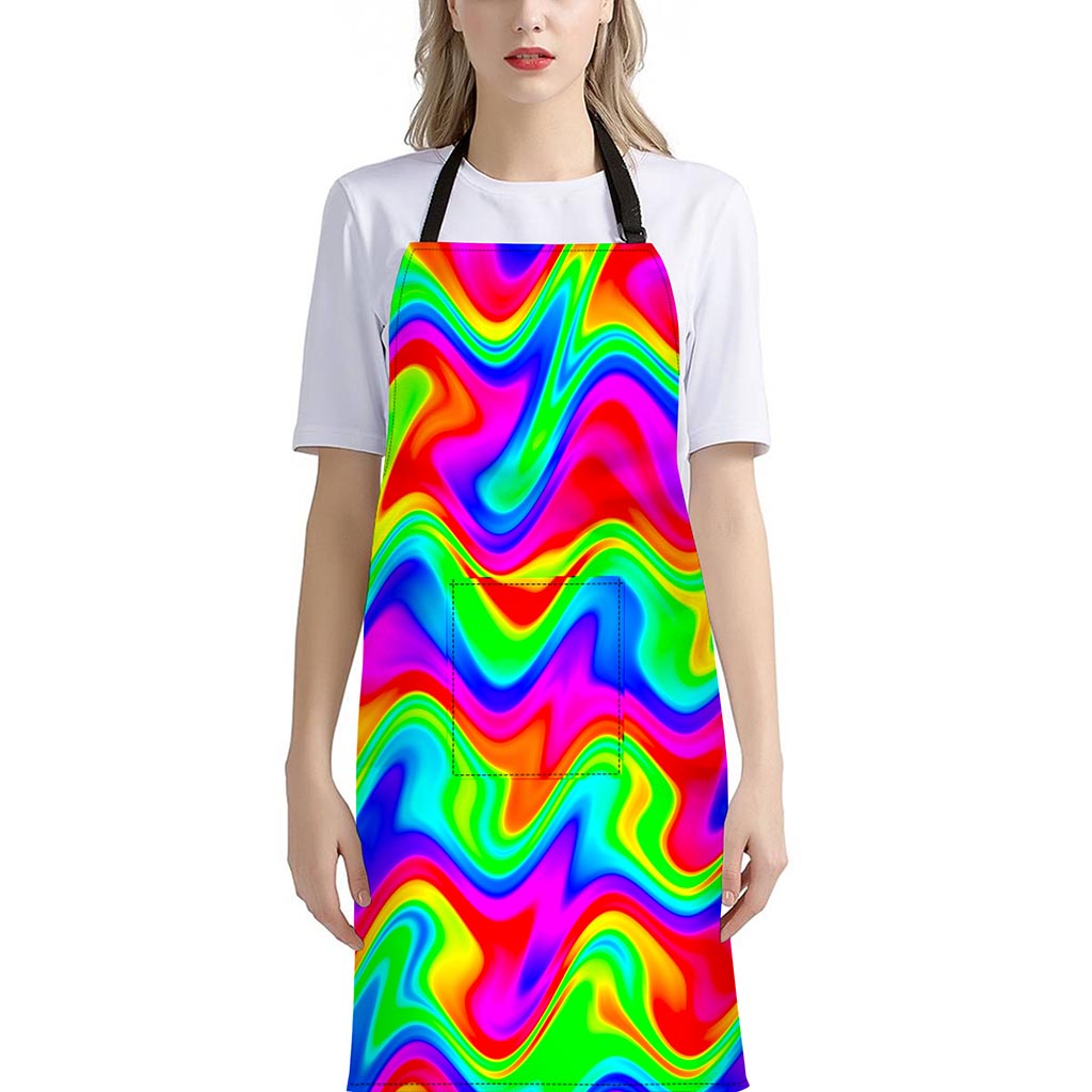 Psychedelic Rainbow Trippy Print Bib Apron With Pocket