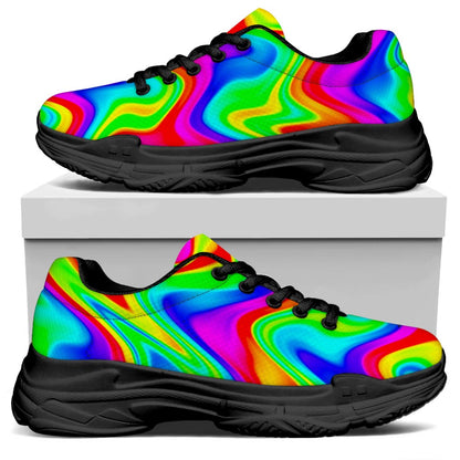 Psychedelic Rainbow Trippy Print Black Chunky Shoes