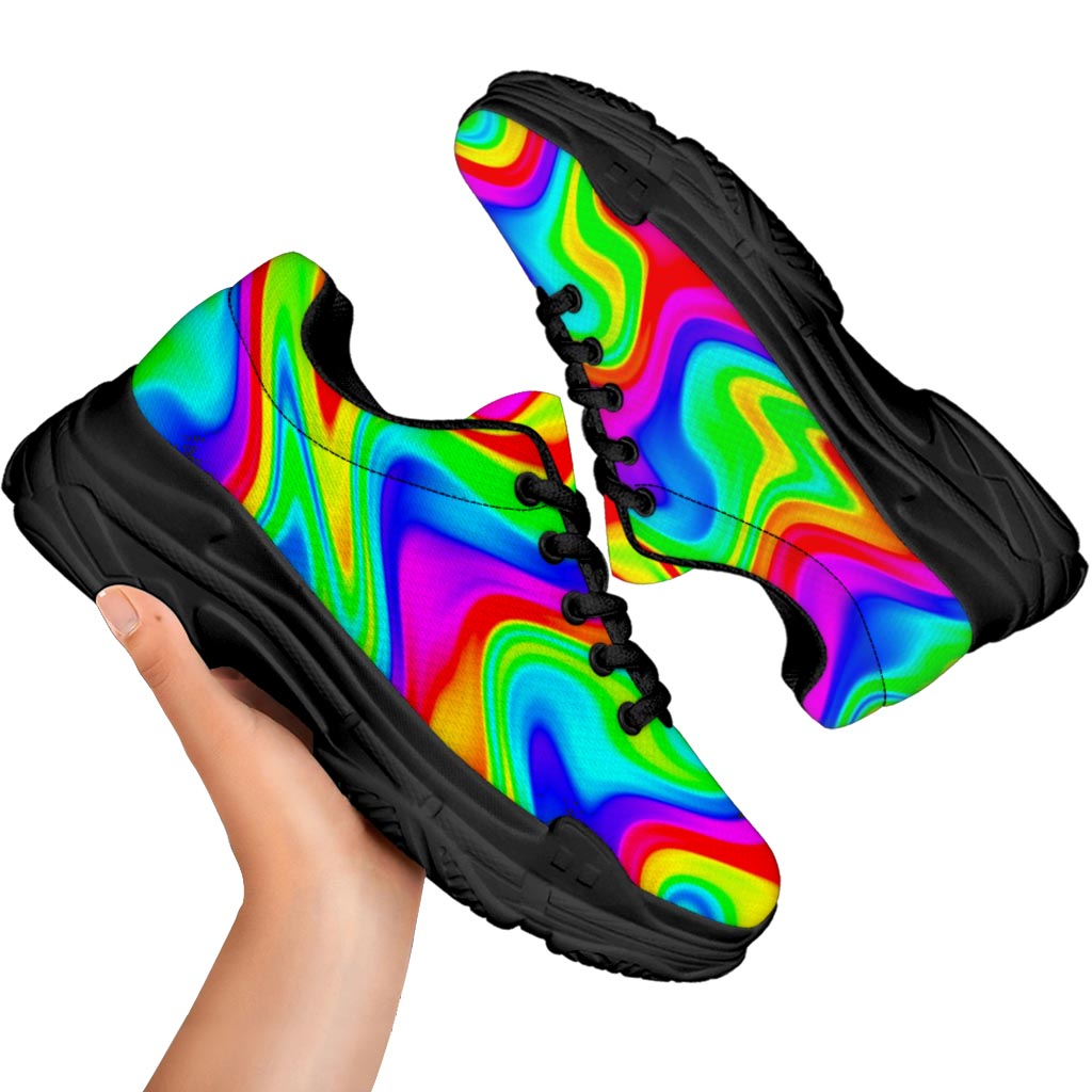 Psychedelic Rainbow Trippy Print Black Chunky Shoes