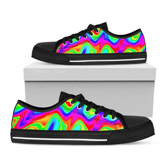 Psychedelic Rainbow Trippy Print Black Low Top Sneakers