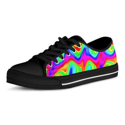 Psychedelic Rainbow Trippy Print Black Low Top Sneakers