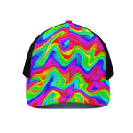 Psychedelic Rainbow Trippy Print Black Mesh Trucker Cap