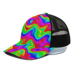 Psychedelic Rainbow Trippy Print Black Mesh Trucker Cap