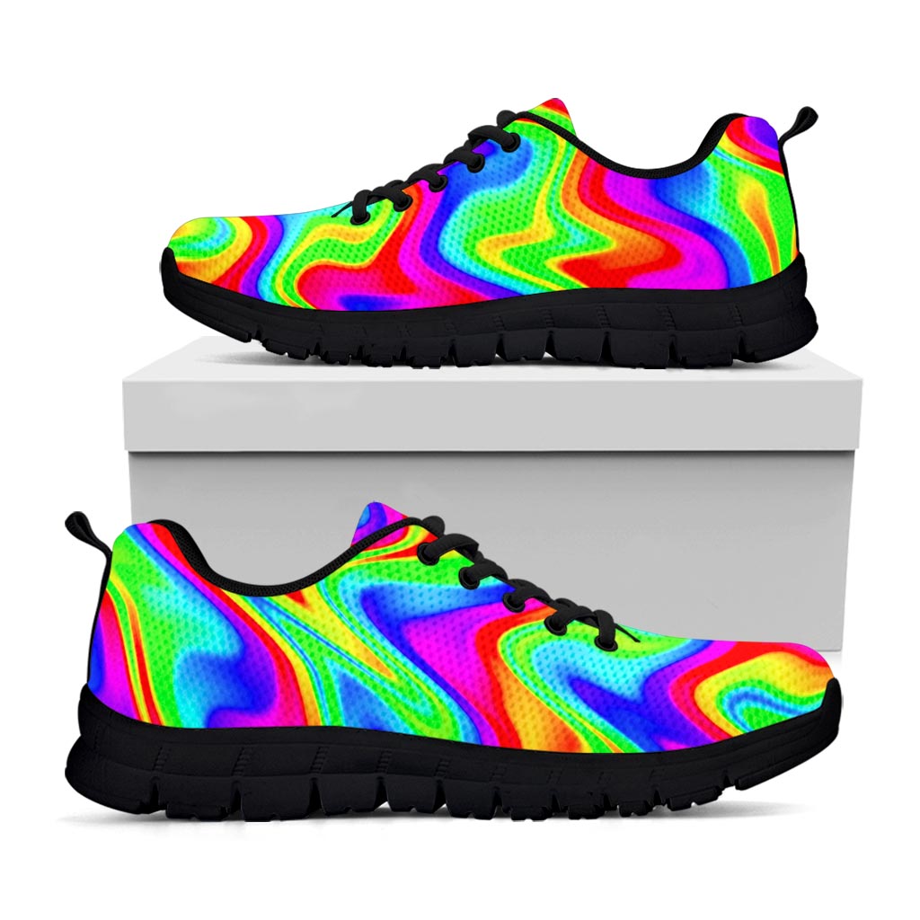 Psychedelic Rainbow Trippy Print Black Running Shoes