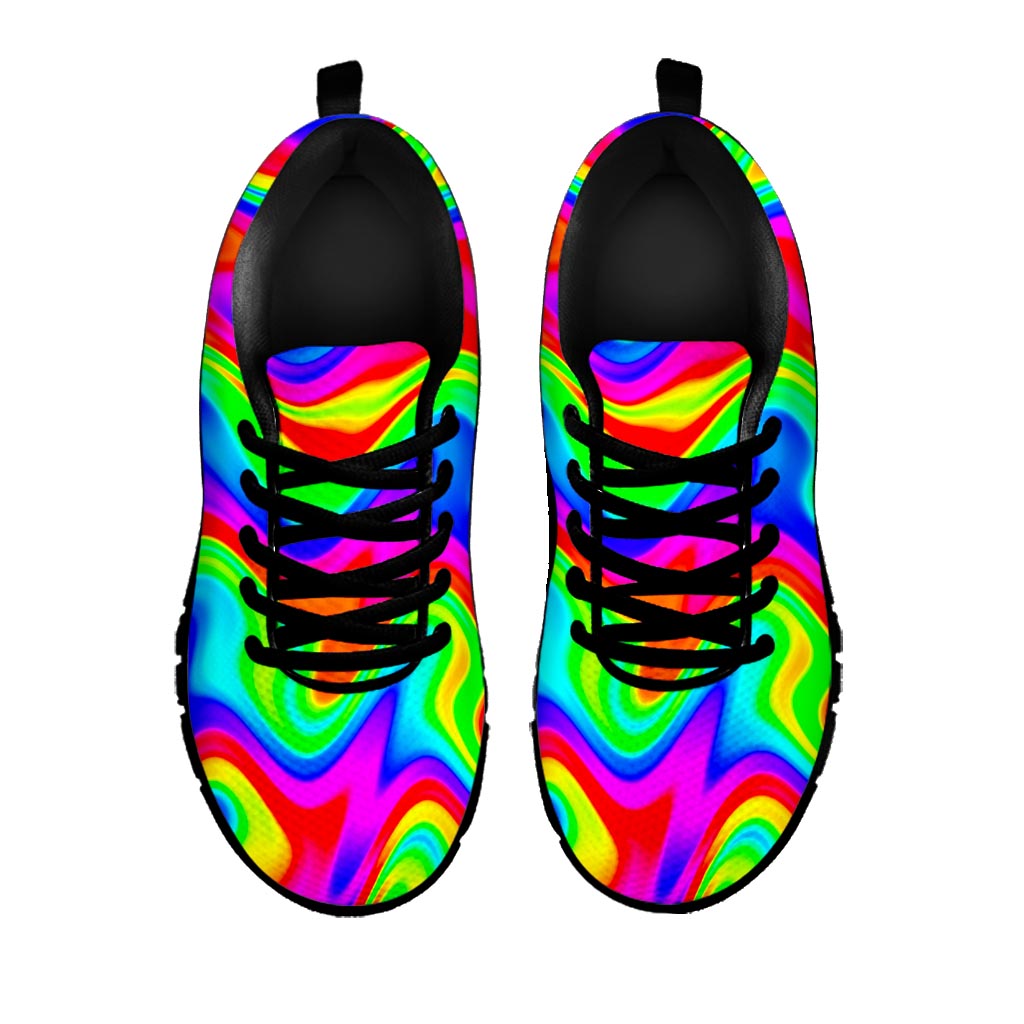 Psychedelic Rainbow Trippy Print Black Running Shoes