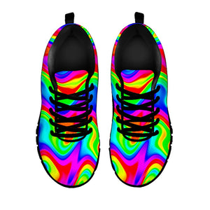 Psychedelic Rainbow Trippy Print Black Running Shoes