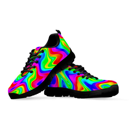 Psychedelic Rainbow Trippy Print Black Running Shoes