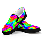 Psychedelic Rainbow Trippy Print Black Slip On Sneakers