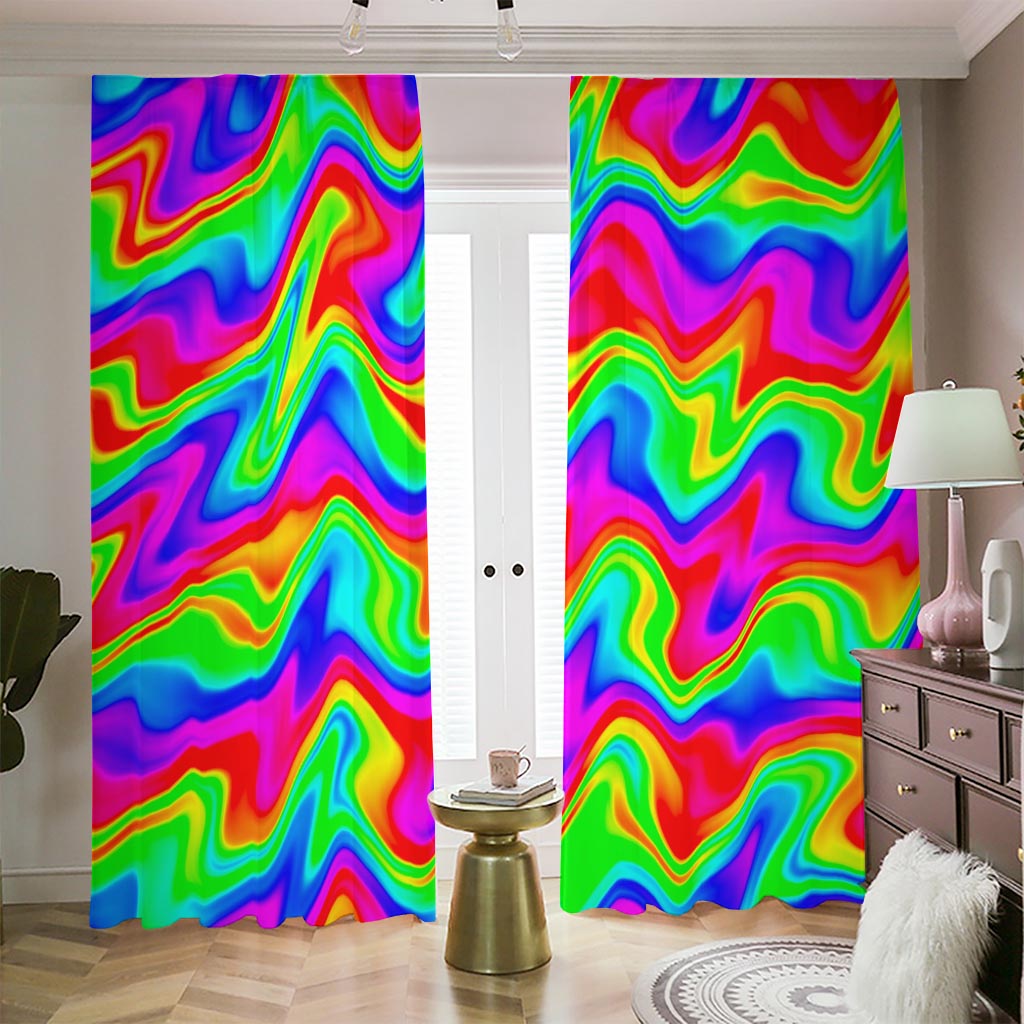 Psychedelic Rainbow Trippy Print Blackout Pencil Pleat Curtains