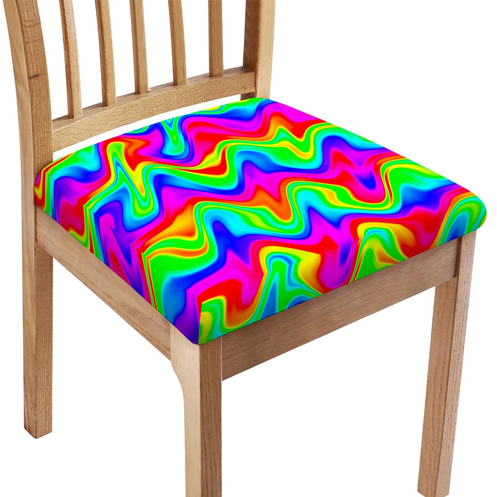 Psychedelic Rainbow Trippy Print Chair Cushion Cover