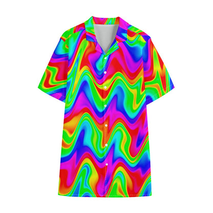 Psychedelic Rainbow Trippy Print Cotton Hawaiian Shirt