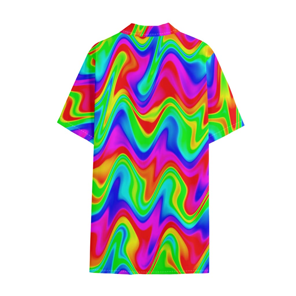 Psychedelic Rainbow Trippy Print Cotton Hawaiian Shirt