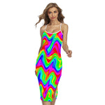 Psychedelic Rainbow Trippy Print Cross Back Cami Dress