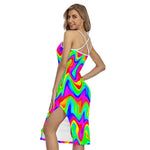 Psychedelic Rainbow Trippy Print Cross Back Cami Dress