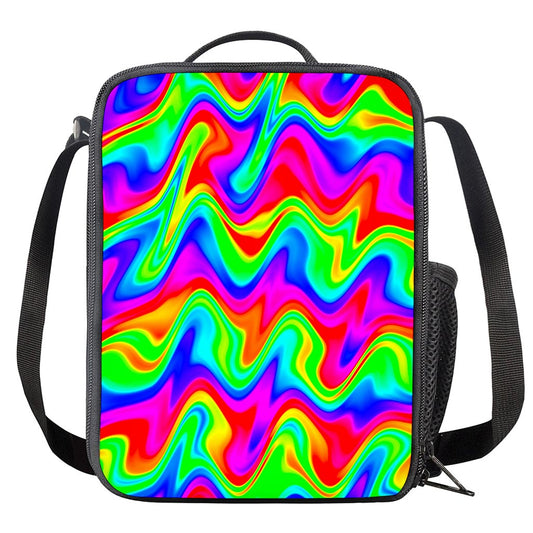 Psychedelic Rainbow Trippy Print Crossbody Lunch Bag
