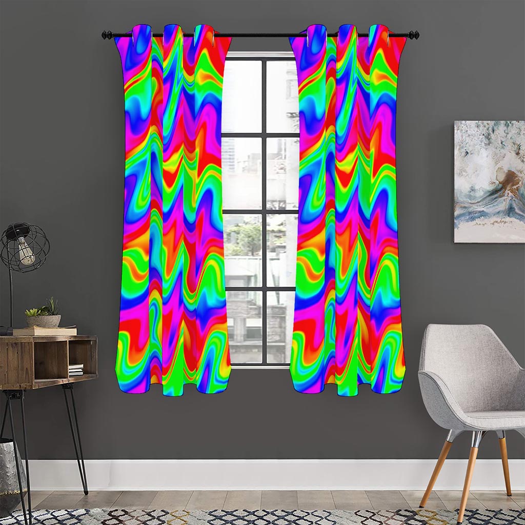 Psychedelic Rainbow Trippy Print Curtain