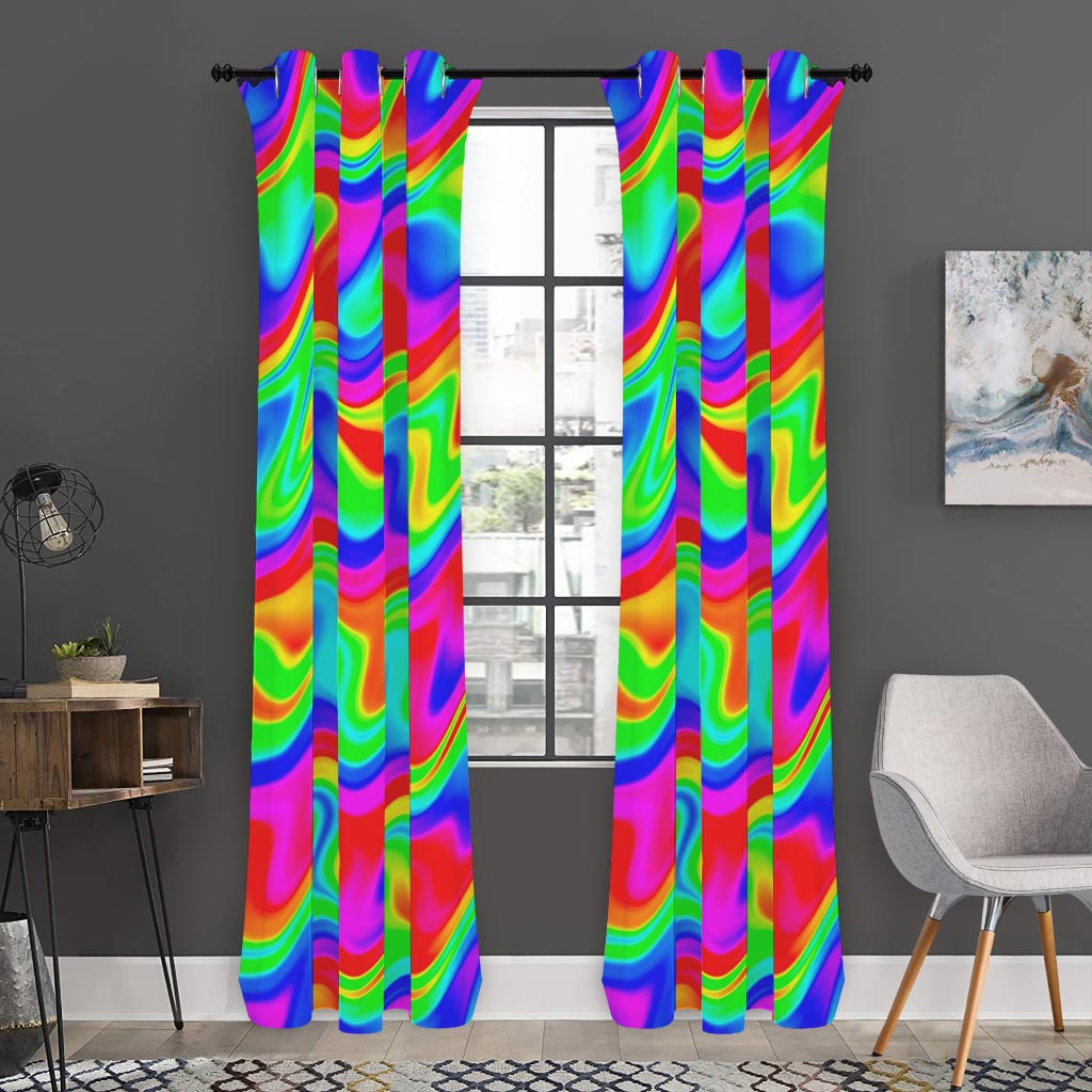 Psychedelic Rainbow Trippy Print Curtain