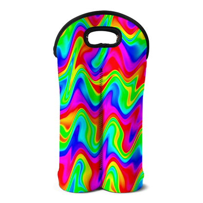 Psychedelic Rainbow Trippy Print Double Neoprene Wine Tote