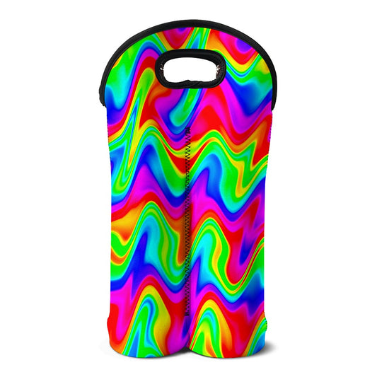 Psychedelic Rainbow Trippy Print Double Neoprene Wine Tote