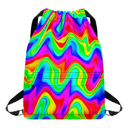 Psychedelic Rainbow Trippy Print Drawstring Backpack