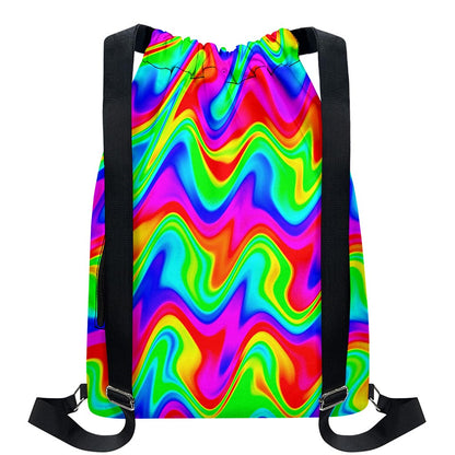 Psychedelic Rainbow Trippy Print Drawstring Backpack