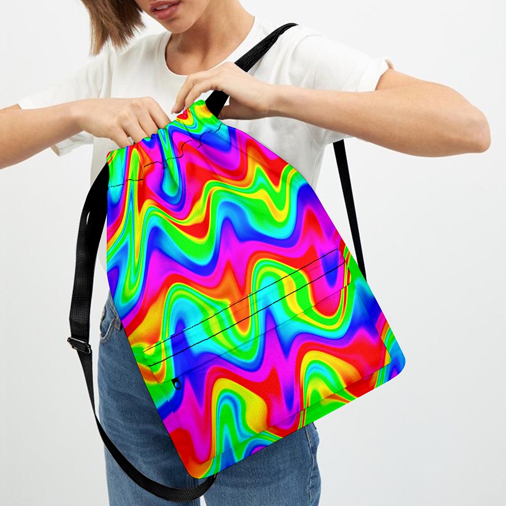 Psychedelic Rainbow Trippy Print Drawstring Backpack