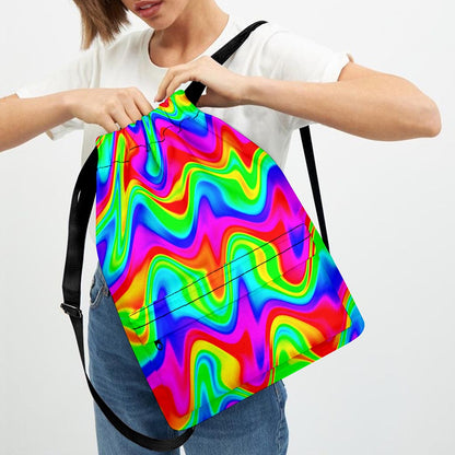 Psychedelic Rainbow Trippy Print Drawstring Backpack