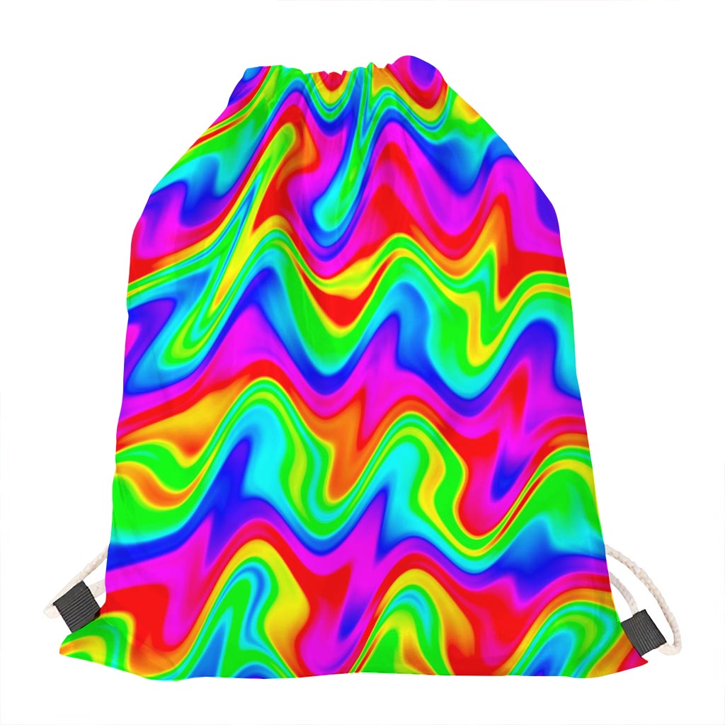 Psychedelic Rainbow Trippy Print Drawstring Bag