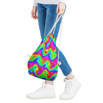 Psychedelic Rainbow Trippy Print Drawstring Bag