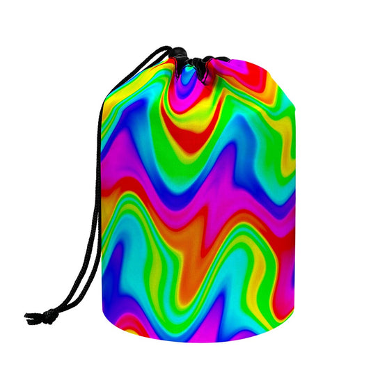 Psychedelic Rainbow Trippy Print Drawstring Makeup Bag