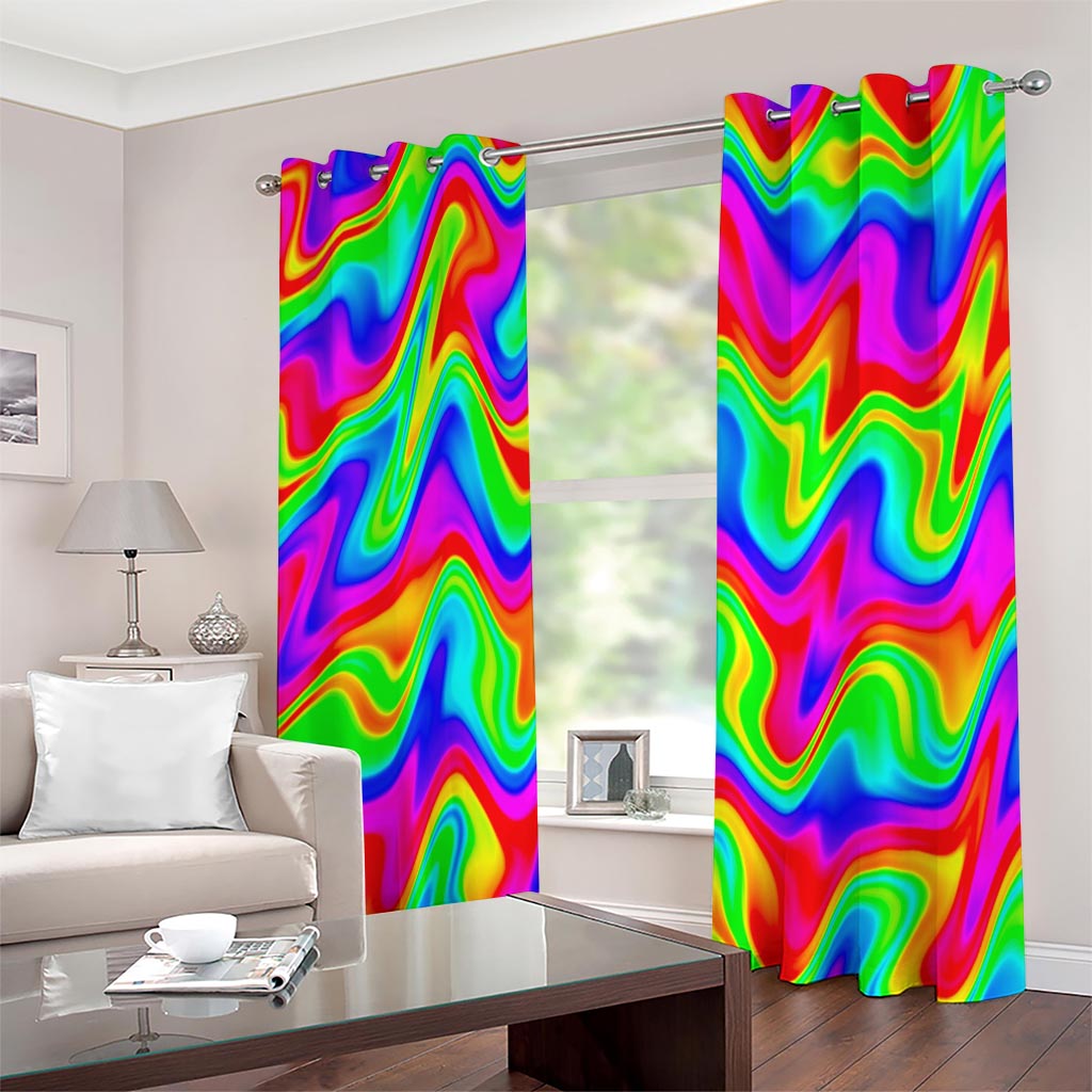 Psychedelic Rainbow Trippy Print Extra Wide Grommet Curtains