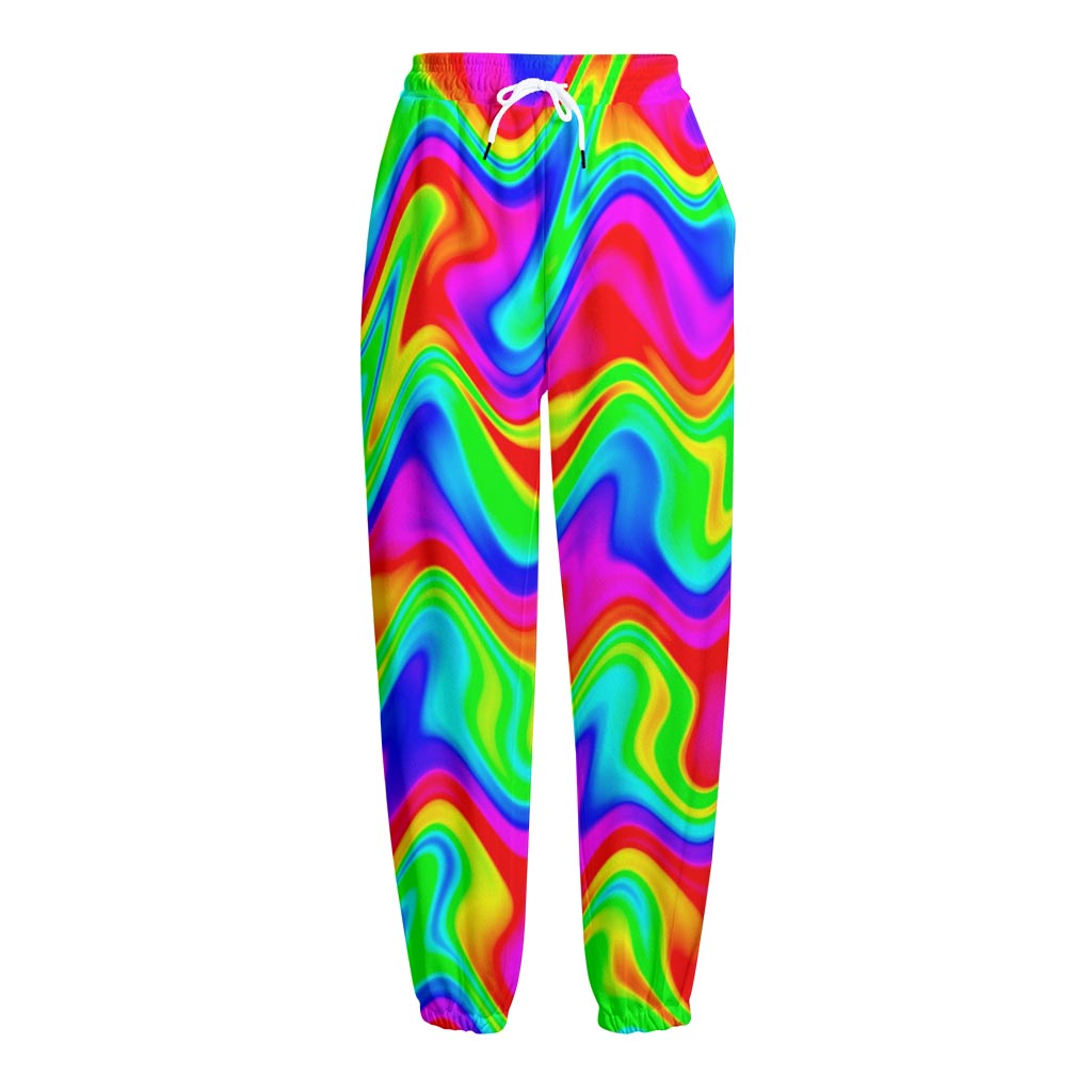 Psychedelic Rainbow Trippy Print Fleece Lined Knit Pants
