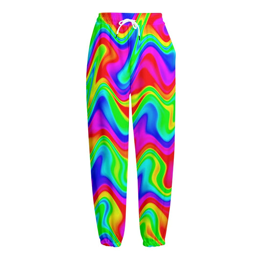 Psychedelic Rainbow Trippy Print Fleece Lined Knit Pants