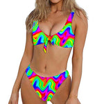 Psychedelic Rainbow Trippy Print Front Bow Tie Bikini