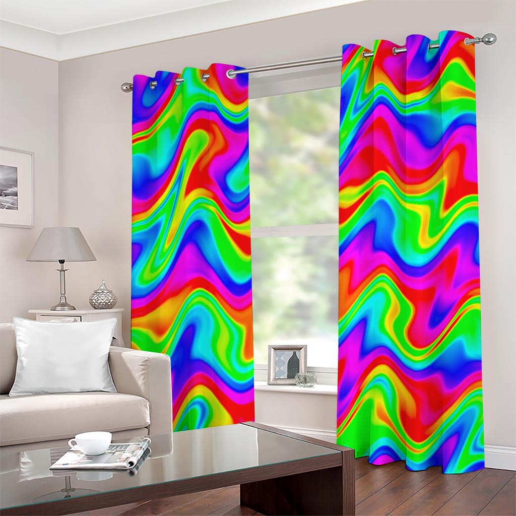 Psychedelic Rainbow Trippy Print Grommet Curtains