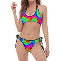Psychedelic Rainbow Trippy Print Halter Scoop Tie Side Bikini