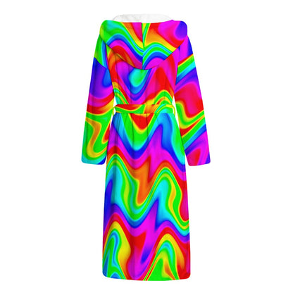 Psychedelic Rainbow Trippy Print Hooded Bathrobe