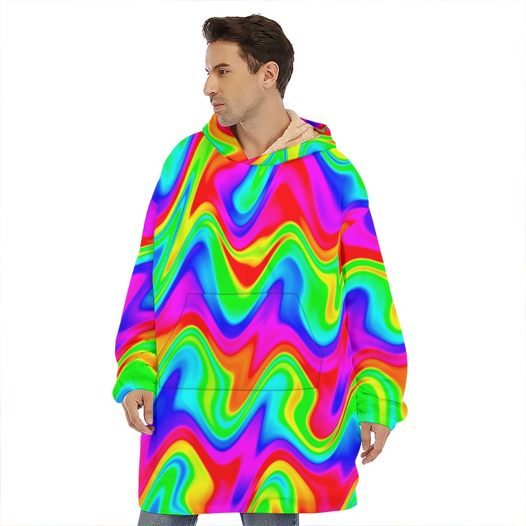 Psychedelic Rainbow Trippy Print Hoodie Blanket