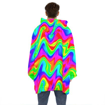 Psychedelic Rainbow Trippy Print Hoodie Blanket