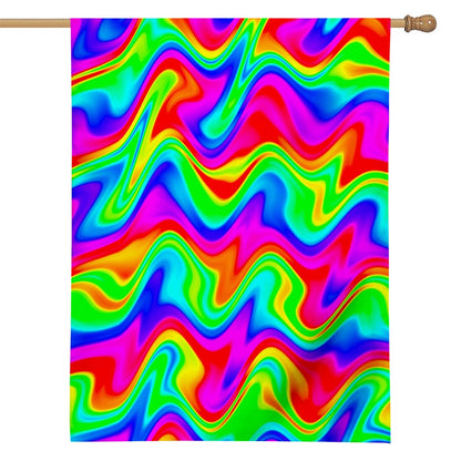 Psychedelic Rainbow Trippy Print House Flag