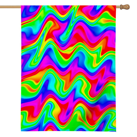 Psychedelic Rainbow Trippy Print House Flag