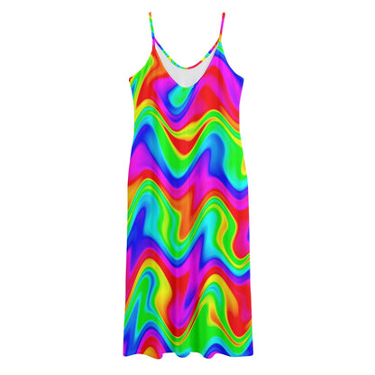 Psychedelic Rainbow Trippy Print Jersey Midi Cami Dress