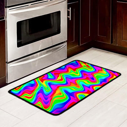 Psychedelic Rainbow Trippy Print Kitchen Mat