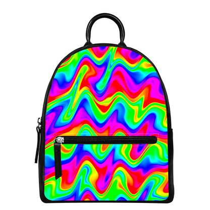 Psychedelic Rainbow Trippy Print Leather Backpack